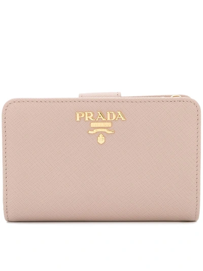 Prada Logo-plaque Foldover Wallet In Neutrals