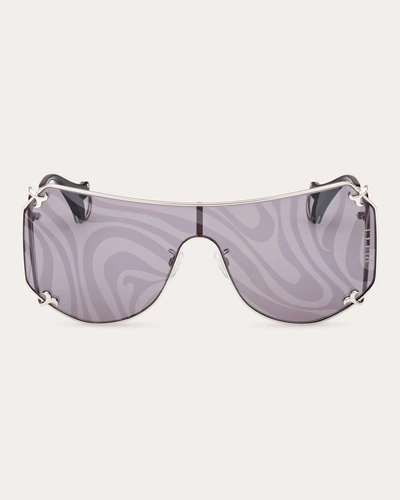 Emilio Pucci Women's Swirl Fishtail Ep0209 Shield Sunglasses In Grey