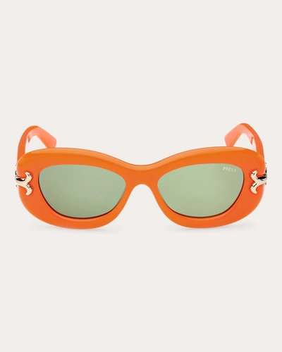 Pucci Women's Orange Fishtail Logo Oval Sunglasses In Shiyn Orange Pale