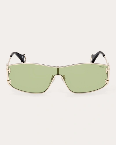 Emilio Pucci Women's Pale Green Cutout Logo Shield Sunglasses