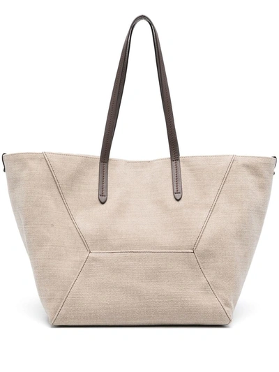 Brunello Cucinelli Monili-detail Canvas Tote Bag In Nude & Neutrals