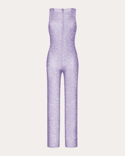 Santa Brands Women's Sheer Rhinestone Mesh Jumpsuit In Purple
