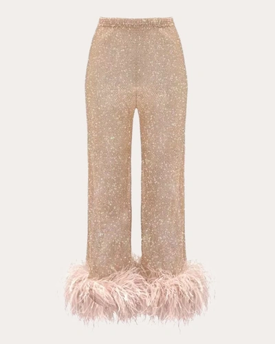 Santa Brands Women's Sheer Sparkle Feathered Pants In Pink