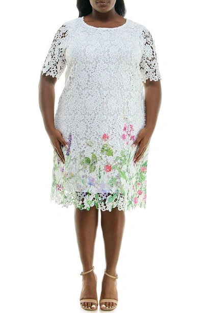 Nina Leonard Floral Print Lace Dress In White Multi | ModeSens