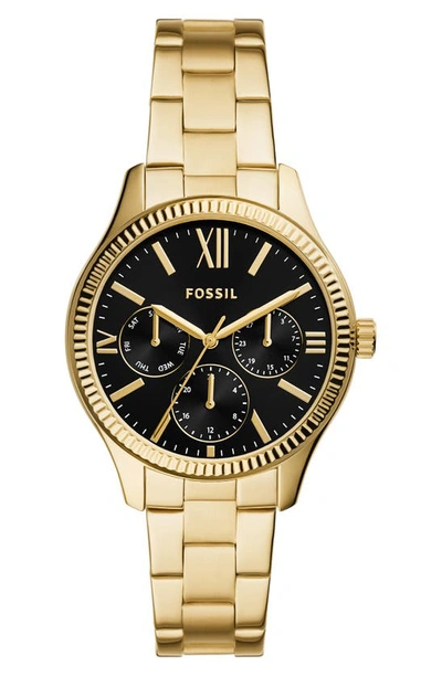 Fossil Rye Multifunction Three-hand Quartz Bracelet Watch, 36mm In Gold/ Black