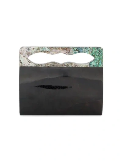 Nathalie Trad Yves Shell Clutch With Mother Of Pearl Handles In Black