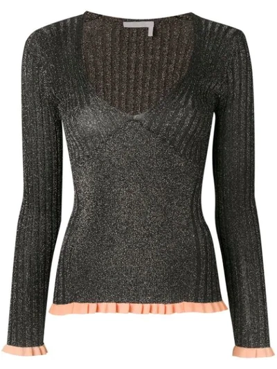 Chloé Ribbed Fitted Top In Metallic