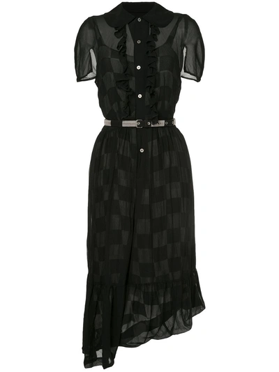 Pre-owned Comme Des Garçons Checked Sheer Layered Dress In 1st Layer-black 2nd Layer-black/white Check Pattern