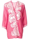 P.a.r.o.s.h Cashmere Contrast Embroidered Kimono Jacket In Pink