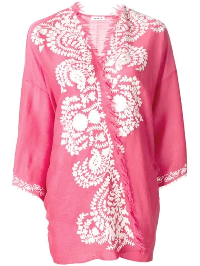P.a.r.o.s.h Cashmere Contrast Embroidered Kimono Jacket In Pink