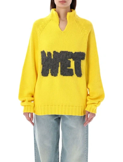 Erl Yellow 'wet' Sweater In Yellow 1