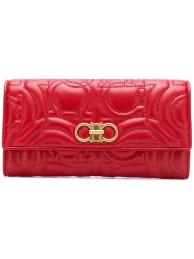 Ferragamo Salvatore  Double Gancino Continental Wallet - Red