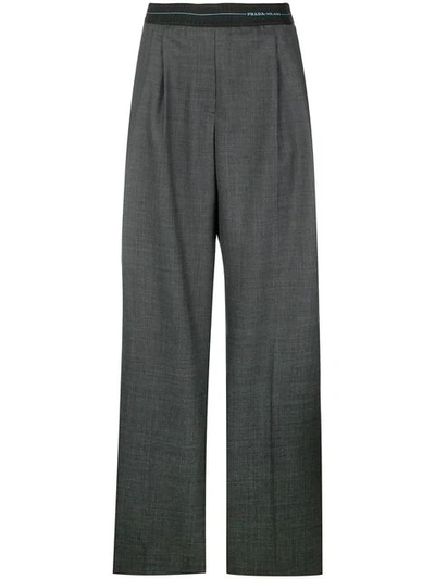 Prada Prince Of Wales Flared Trousers In Grey