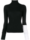 Circus Hotel Contrasting Sleeve Knit Top In Black