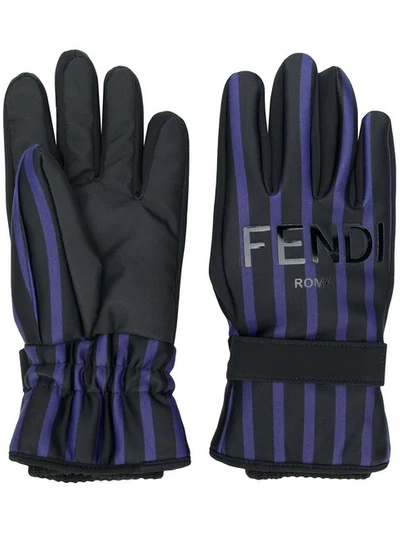 Fendi Striped Gloves In Black