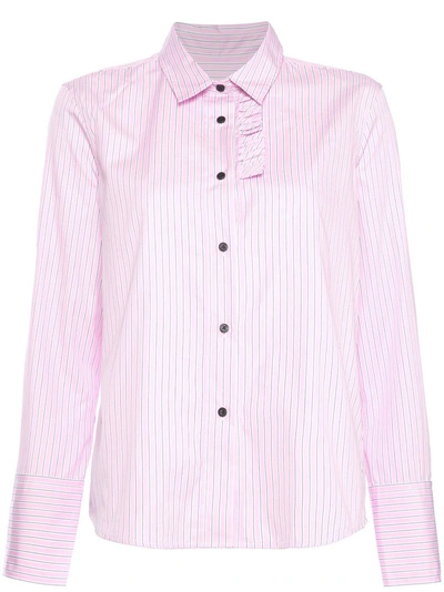 Lareida Pinstripe Ruffle Shirt In Pink & Purple