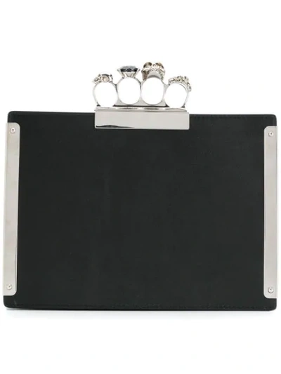 Alexander Mcqueen Small Jeweled Four-ring Clutch In Black