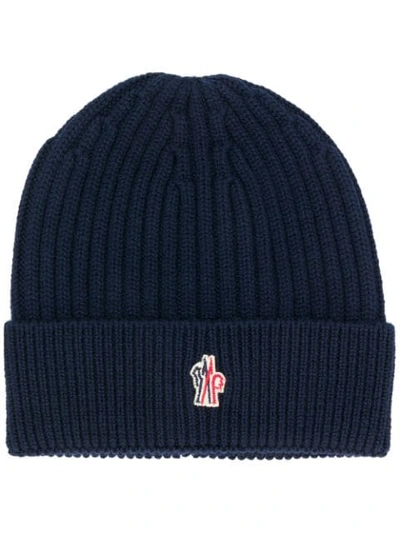 Moncler Ribbed Knit Hat In Blue