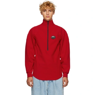 Ribeyron Logo Badge Half-zip Fleece In Red