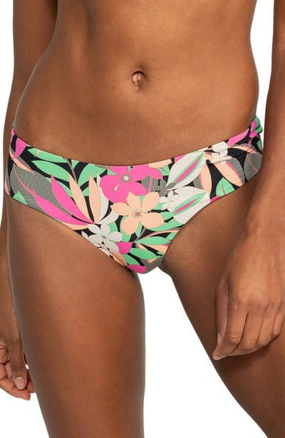 Roxy Beach Classic Cheeky Bikini Bottoms In Anthracite Palm Songs