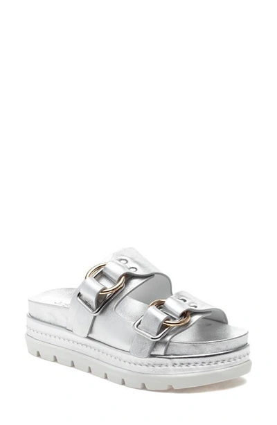 J/slides Nyc Jslides Baha Slide Sandal In Silver Metallic Leather