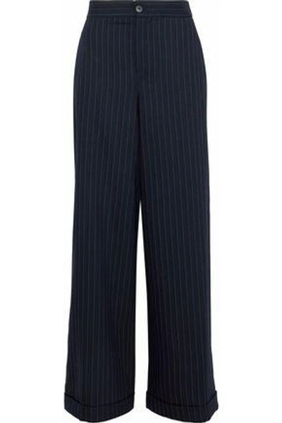 Jw Anderson J.w.anderson Woman Pinstriped Wool-blend Wide-leg Pants Navy