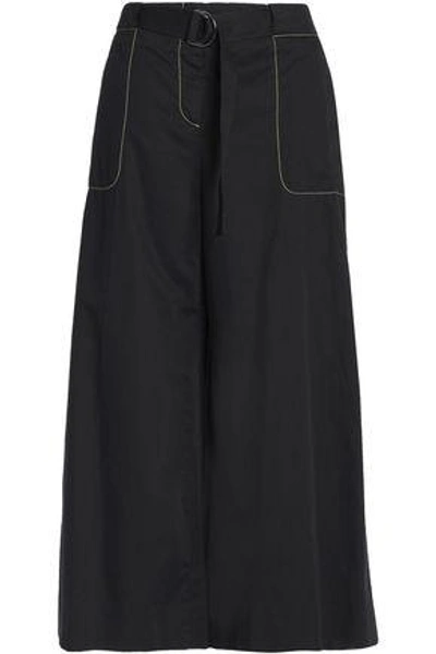 Maison Margiela Woman Belted Cotton And Linen-blend Wide-leg Pants Black