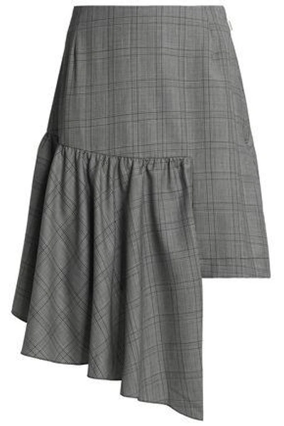 Paper London Woman Asymmetric Prince Of Wales Checked Wool-blend Mini Skirt Black