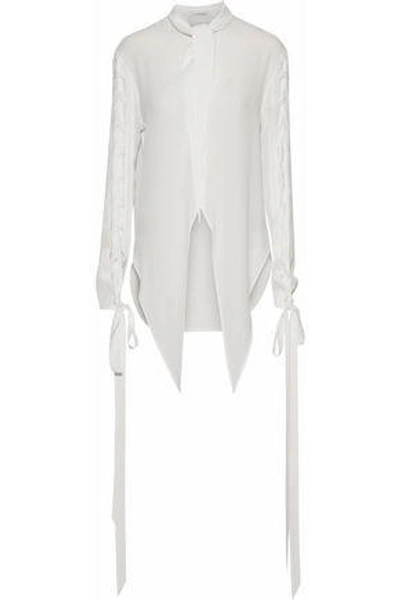 Jw Anderson J.w.anderson Woman Wool-paneled Lace-up Crepe De Chine Shirt White