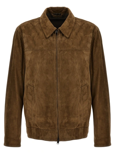 Brioni Suede Blouse Casual Jackets, Parka In Brown