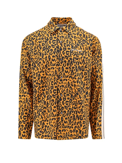 Palm Angels Linen And Cotton Shirt With Classic Logo Embroidery In Animal Print