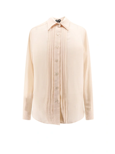 Tom Ford Silk Shirt With Pleated Detail In Neutral