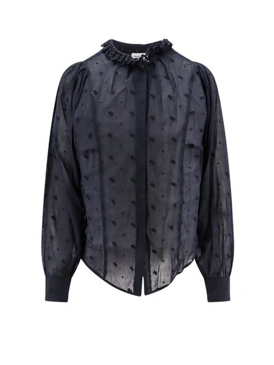 Isabel Marant Étoile Biologic Cotton Shirt With All-over Embroideries In Blue