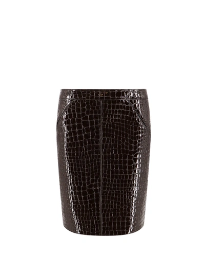 Tom Ford Glossy Croco Goat Leather Skirt In Black