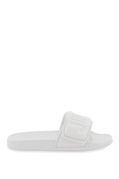 Jimmy Choo Fitz Slides With Lycra Logoed Bang In White