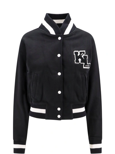 Karl Lagerfeld Varsity Organic Cotton Sweatshirt In Black