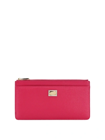 Dolce & Gabbana Leather Card Holder With Metal Logo In Pink