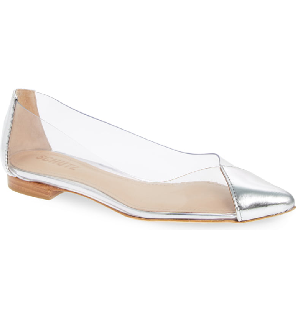 schutz clear pointy toe flat