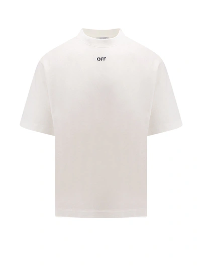 Off-white Cotton T-shirt With Embroidered Logo In Neutral
