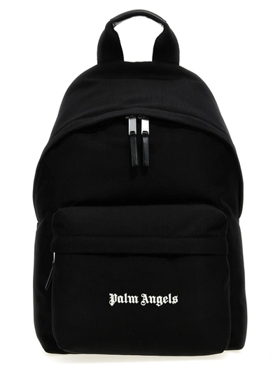 Palm Angels Logo Print Backpack Backpacks In White/black