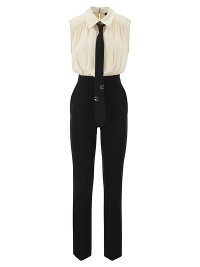 Elisabetta Franchi Crepe And Viscose Combination Suit With Tie In Multi