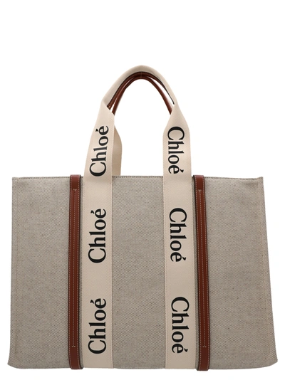 Chloé Woody Medium Tote Bag Multicolor In Brown