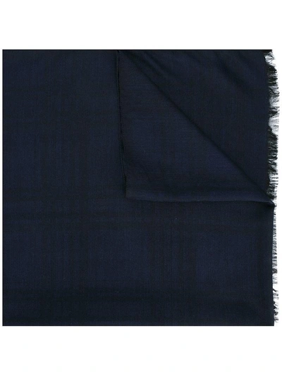 Fashion Clinic Timeless Checked Frayed Edge Scarf In Blue