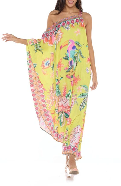 Ranee's Floral One-shoulder Cover-up Dress In Yellow