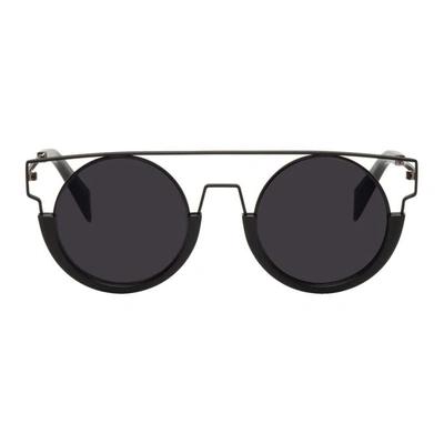 Yohji Yamamoto Black Round Wire Frame Sunglasses In 002 Black