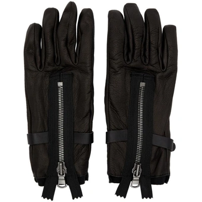 The Viridi-anne Black Leather Zipper Gloves In A-black
