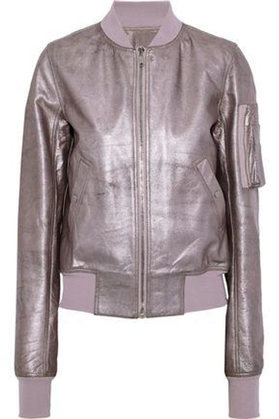 Rick Owens Woman Flight Metallic Textured-leather Bomber Jacket Lilac
