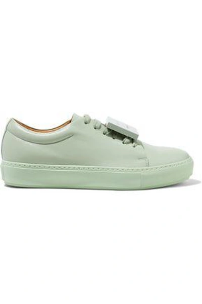 Acne Studios Adriana Turnup Appliquéd Leather Sneakers In Light Green