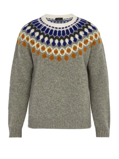 Joseph Fair Isle Shetland Wool Sweater - Gray
