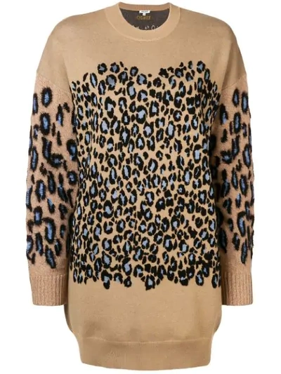 Kenzo Leopard Print Jumper Dress In Neutrals